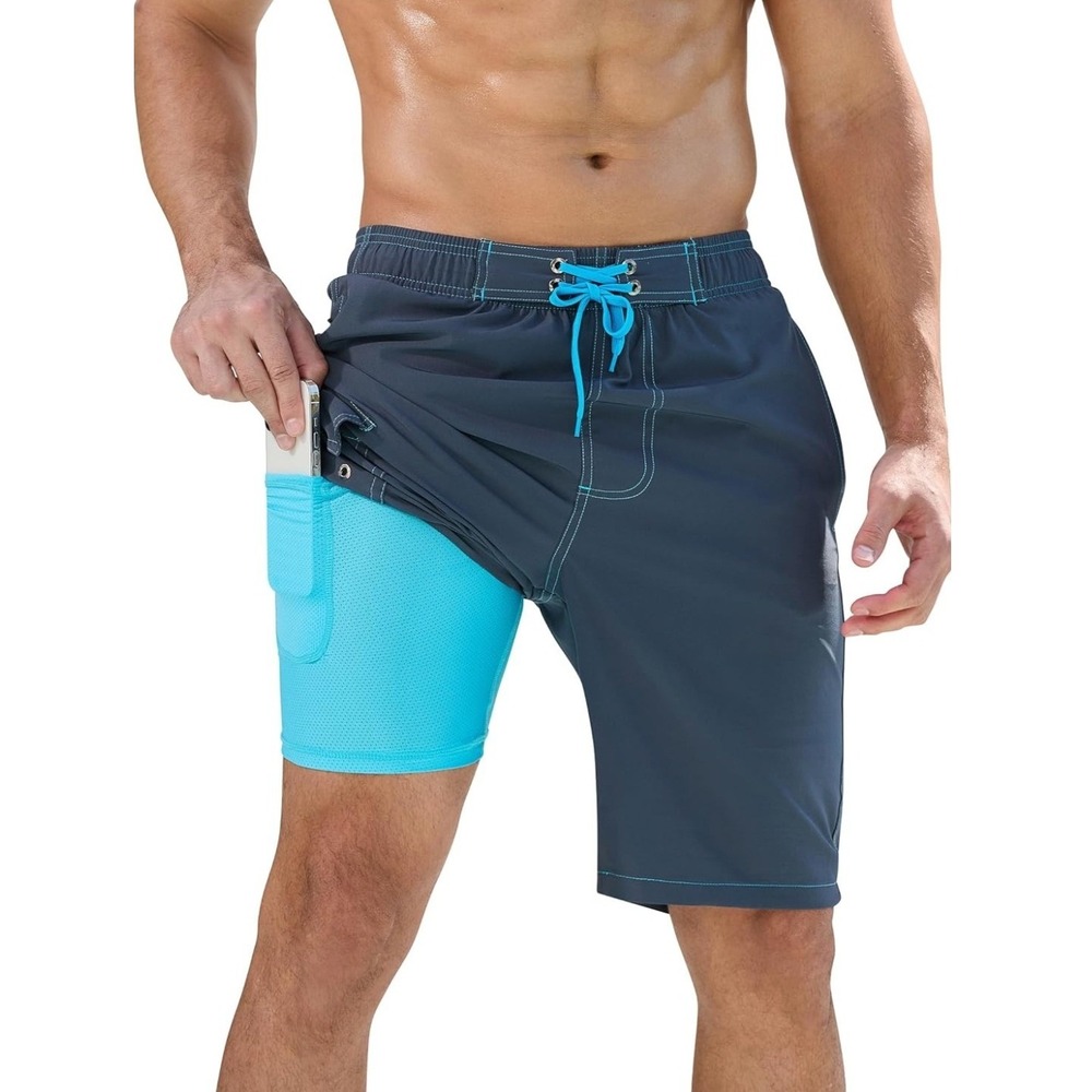 SILKWORLD Swim Trunks Mens 36 Gray Compression Liner Cargo Board Shorts 923 NWT‎